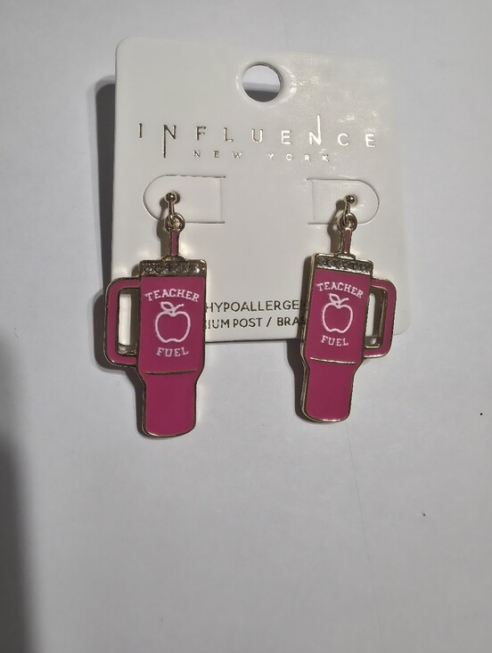 Jewelry - Teacher Fuel Pink Coffee Mug Dangle Earrings